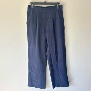 J. McLaughlin Navy Blue Abbott Gauze Wide Leg Cotton Pants  Flowy Boho Chic